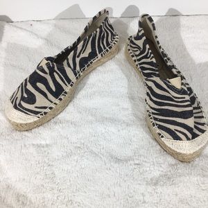 Dirty Laundry Zebra Print Canvas/Jute Espadrilles - Size 8